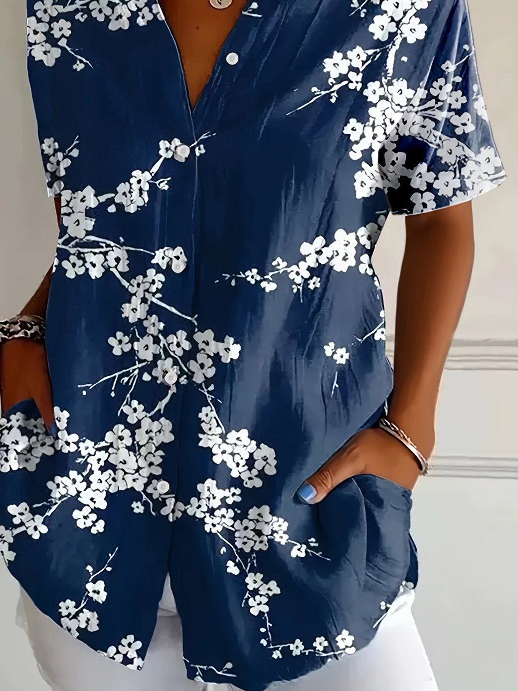 Damen Geblümt Kurzarm Bluse Sommer Print Hemdkragen Täglich Lässig Oberteile