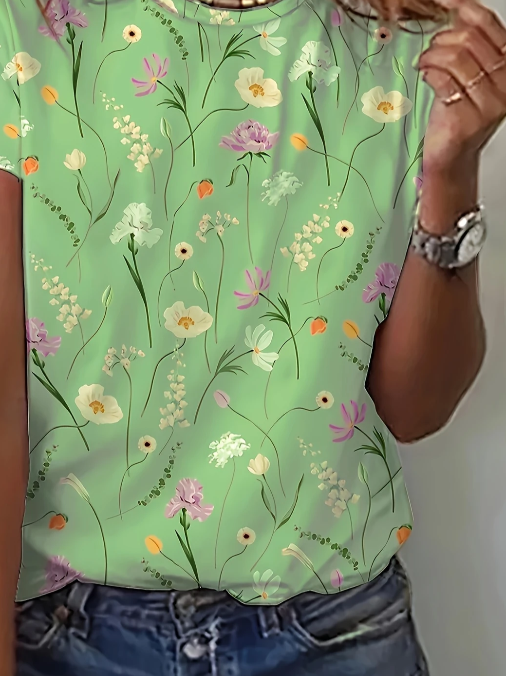 Damen Geblümt Kurzarm T-Shirts T-Shirt Rundhals Print Lässig Sommer T-Shirt mit Grafik Oberteile