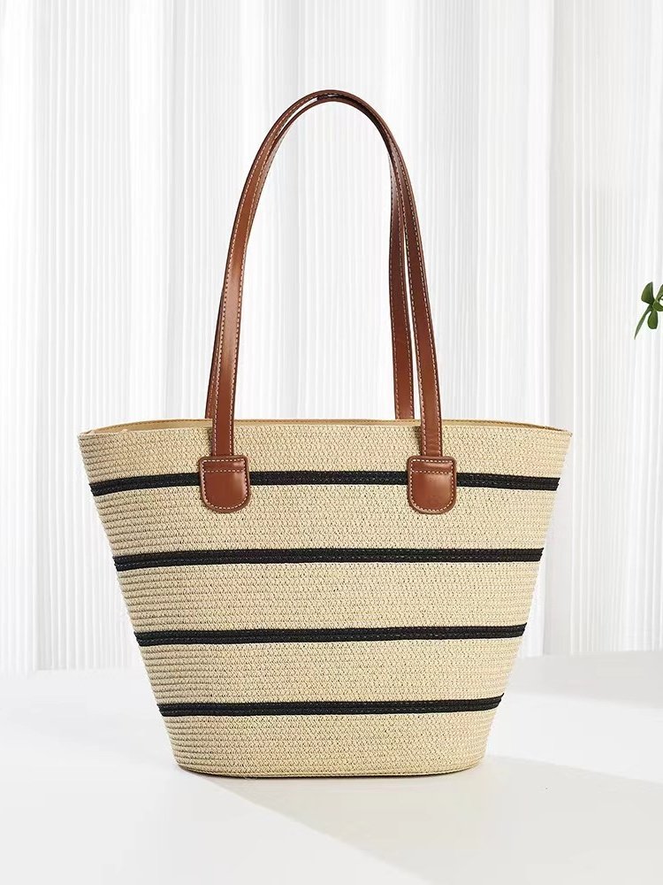 Neu Stroh Tasche Damen Sommer Handtasche Strand Handtasche GROSSE KAPAZITÄT Gewebe Umhängetasche hochwertig Eimer Tasche