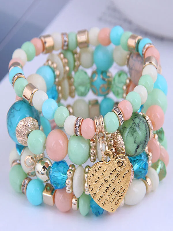 meistverkauft Bohemien Legierung Liebe Pendant mehrschichtig Elastisch Seil Perlen Armband