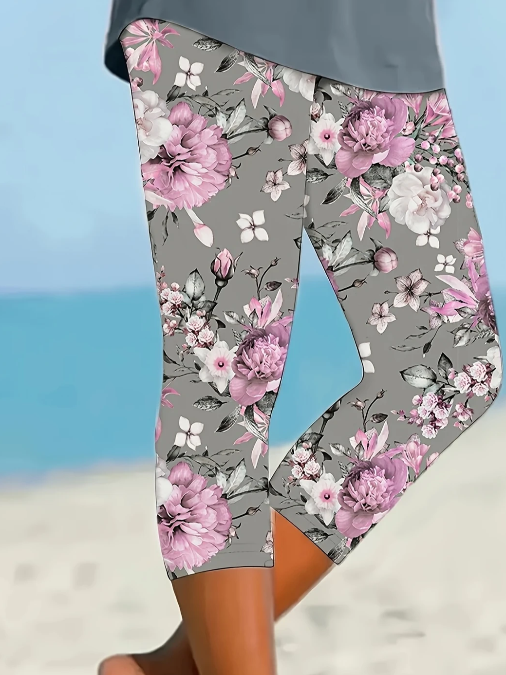 Damen Geblümt Caprihosen Elastische Taille Hose Lässig Sommer Hose