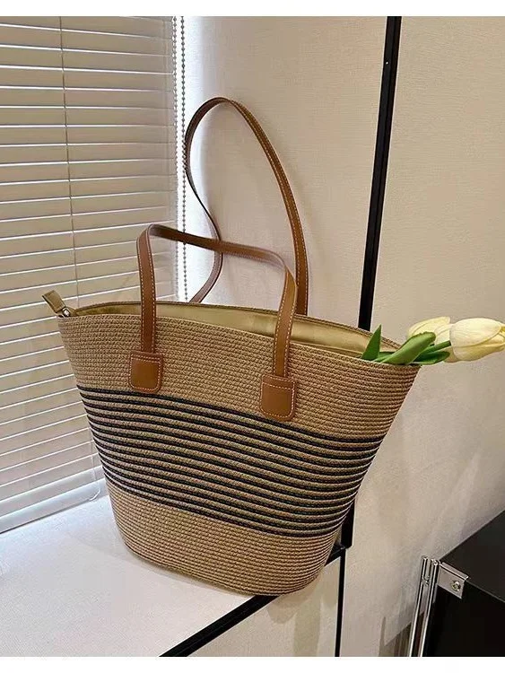 Neu Stroh Tasche Damen Sommer Handtasche Strand Handtasche GROSSE KAPAZITÄT Gewebe Umhängetasche hochwertig Eimer Tasche