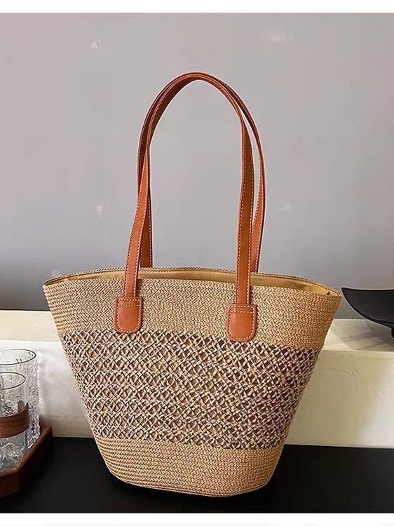 Neu Stroh Tasche Damen Sommer Handtasche Strand Handtasche GROSSE KAPAZITÄT Gewebe Umhängetasche hochwertig Eimer Tasche