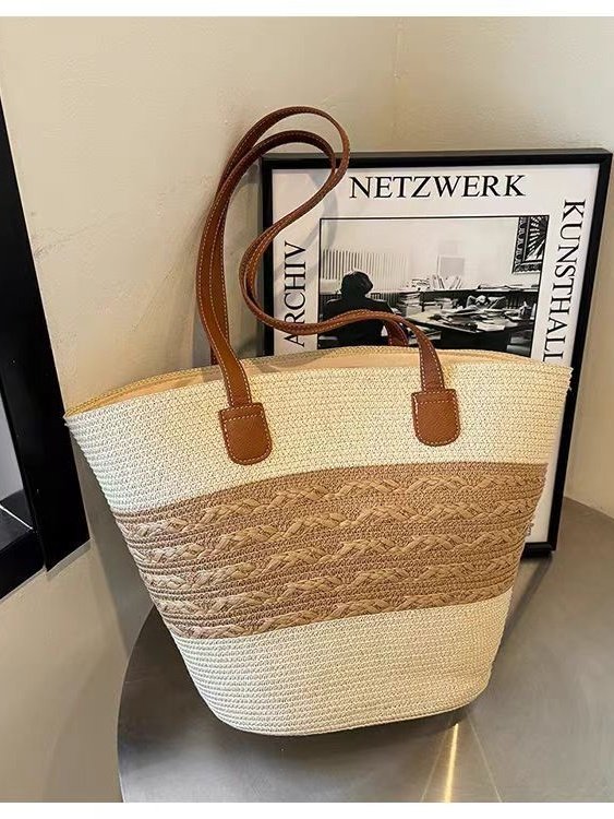 Neu Stroh Tasche Damen Sommer Handtasche Strand Handtasche GROSSE KAPAZITÄT Gewebe Umhängetasche hochwertig Eimer Tasche
