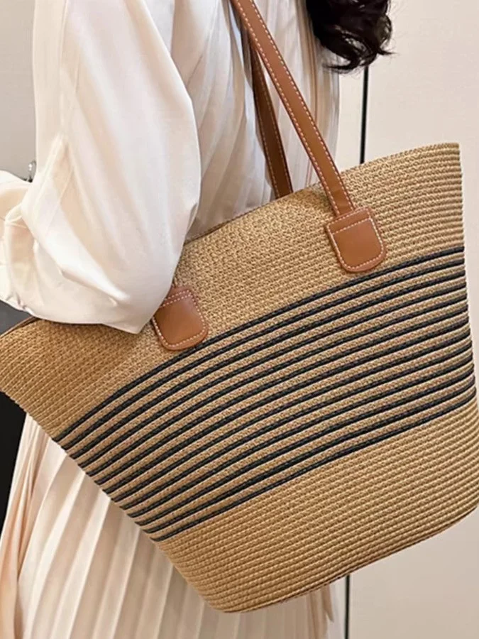 Neu Stroh Tasche Damen Sommer Handtasche Strand Handtasche GROSSE KAPAZITÄT Gewebe Umhängetasche hochwertig Eimer Tasche
