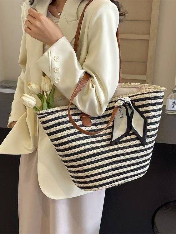 Neu Stroh Tasche Damen Sommer Handtasche Strand Handtasche GROSSE KAPAZITÄT Gewebe Umhängetasche hochwertig Eimer Tasche