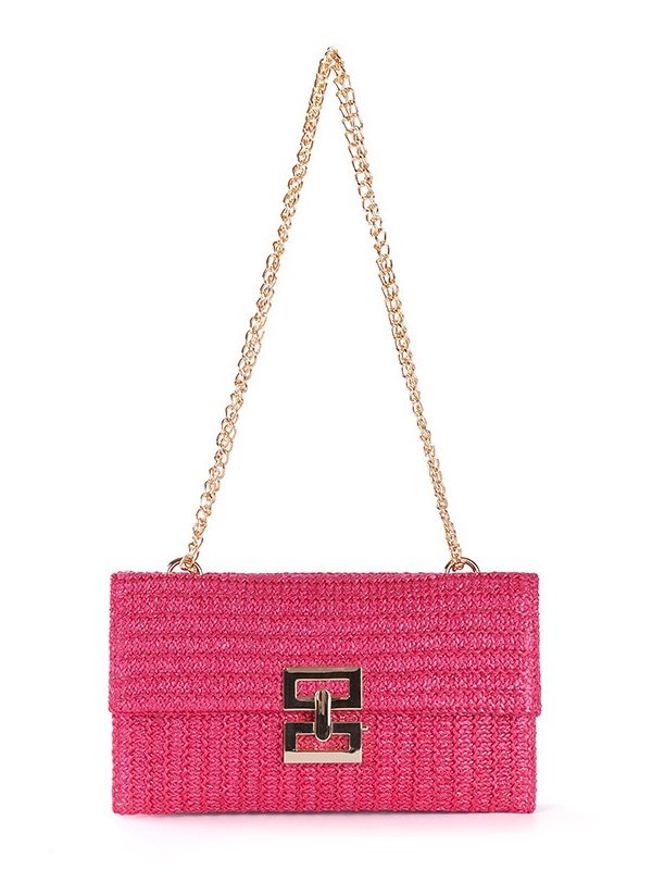 Urlaub Stil multi-Abteil Metallkette Flip Abdeckung Drehverschluss Stroh Tasche Umhängetasche Kette sperren Damen Tasche