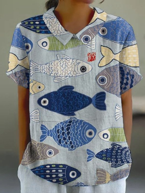 Damen Geometrisch Kurzarm T-Shirts T-Shirt Stehkragen Print Lässig Sommer Oberteile