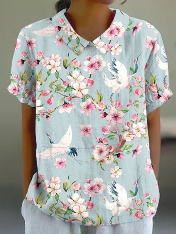Damen Geometrisch Kurzarm T-Shirts T-Shirt Stehkragen Print Lässig Sommer Oberteile