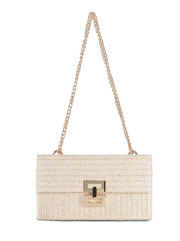 Urlaub Stil multi-Abteil Metallkette Flip Abdeckung Drehverschluss Stroh Tasche Umhängetasche Kette sperren Damen Tasche