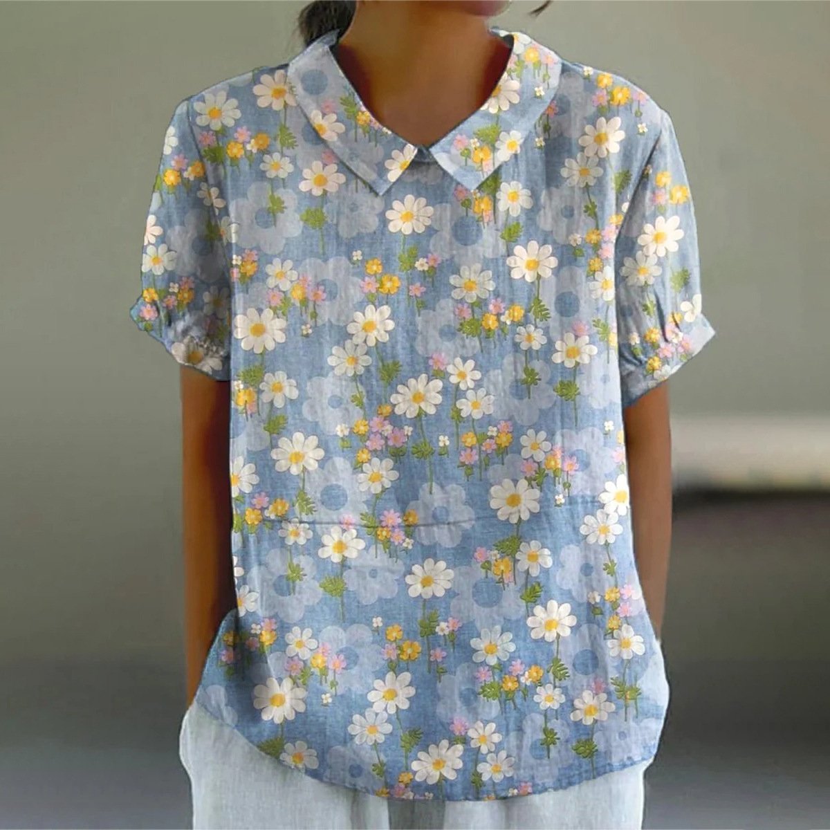 Damen Geometrisch Kurzarm T-Shirts T-Shirt Stehkragen Print Lässig Sommer Oberteile