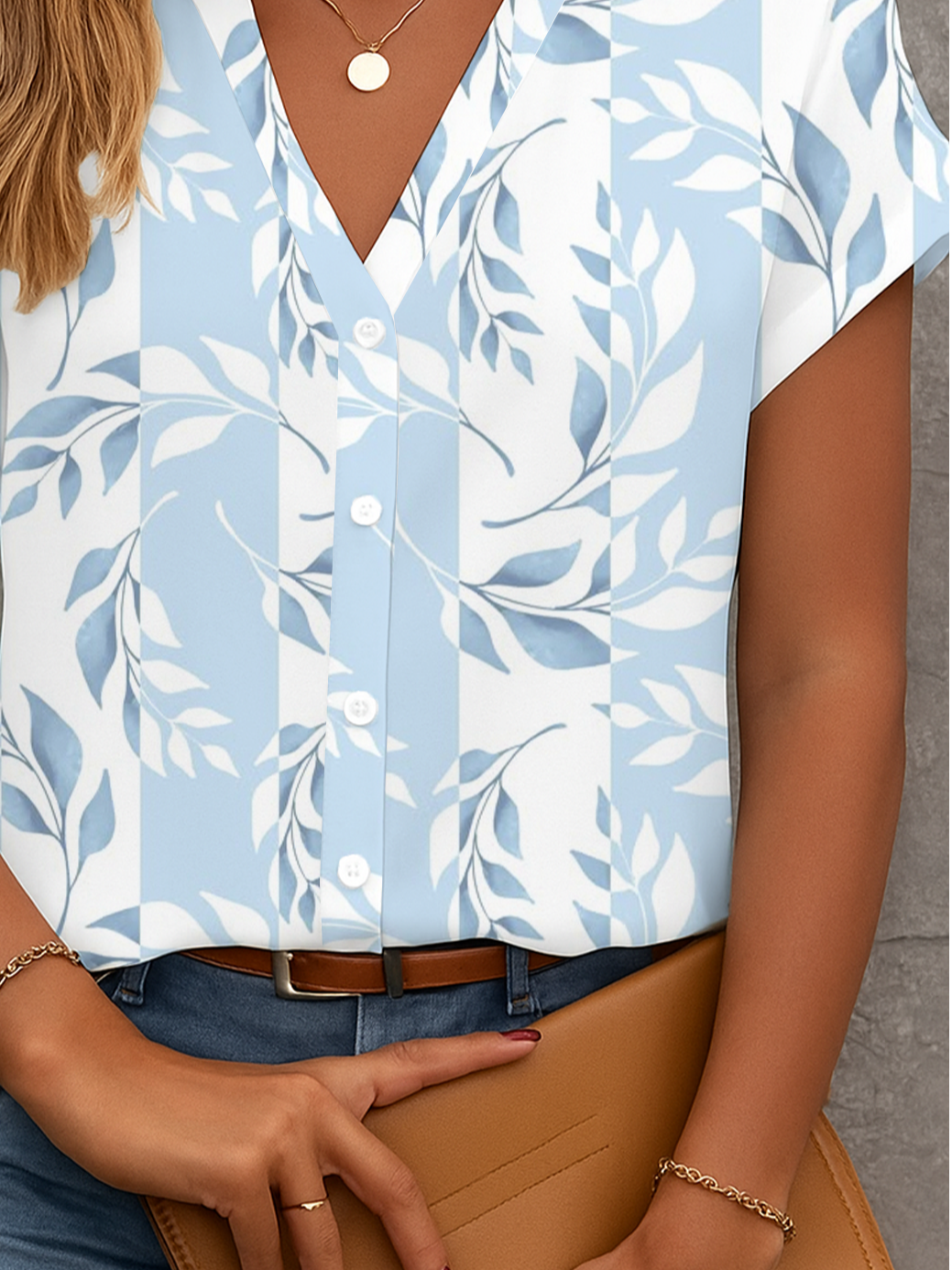 Damen Geblümt Kurzarm Bluse Sommer Print V-Ausschnitt Täglich Lässig Oberteile