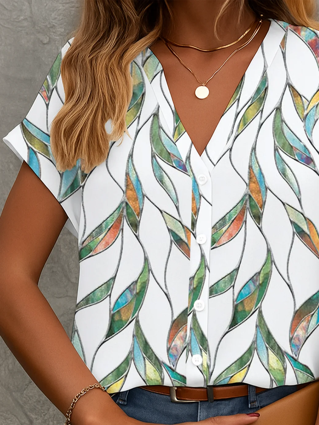 Damen Geblümt Kurzarm Bluse Sommer Print V-Ausschnitt Täglich Lässig Oberteile
