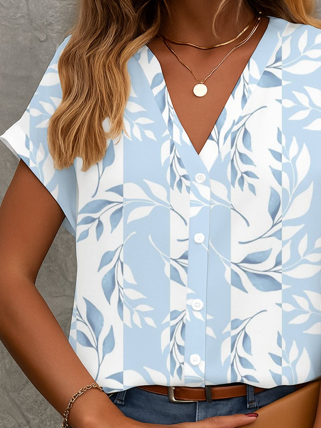 Damen Geblümt Kurzarm Bluse Sommer Print V-Ausschnitt Täglich Lässig Oberteile