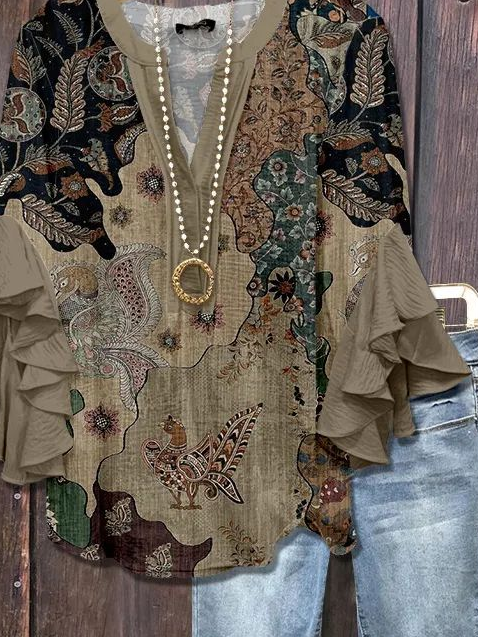 Damen Geblümt Halbarm Bluse Sommer Print V-Ausschnitt Täglich Lässig Oberteile