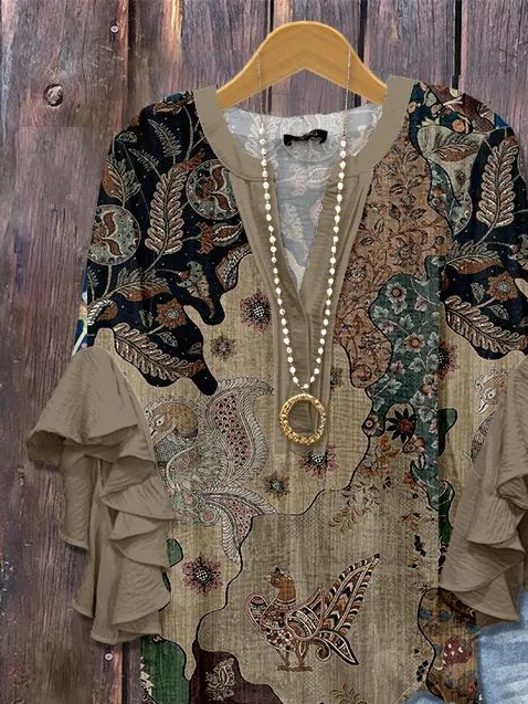 Damen Geblümt Halbarm Bluse Sommer Print V-Ausschnitt Täglich Lässig Oberteile