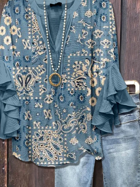 Damen Geblümt Halbarm Bluse Sommer Print V-Ausschnitt Täglich Lässig Oberteile