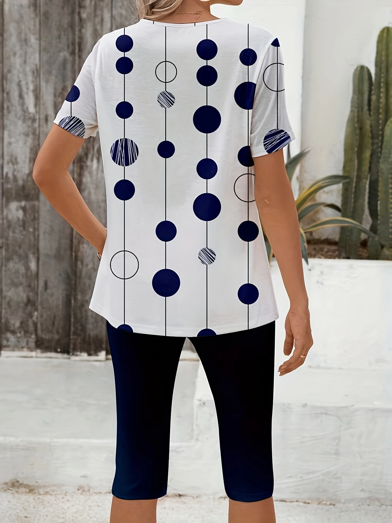 Damen Polka Dots Print Zweiteiliges Set Täglich Kurzarm Lässig Sommer Bluse mit Hose Matching Set