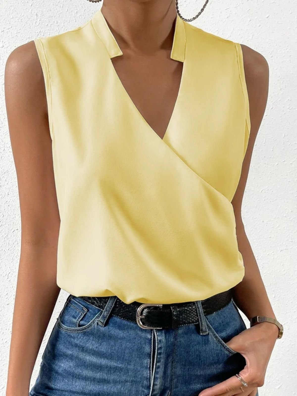 Damen Ärmellos Tanktop Oberteile Leibchen Sommer Unifarben V-Ausschnitt Täglich Lässig Oberteile