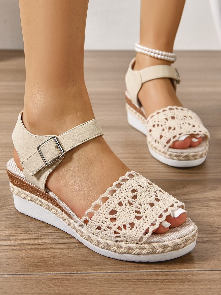 Alle Jahreszeiten Stoff Unifarben Einfach Offen Keilsandalette