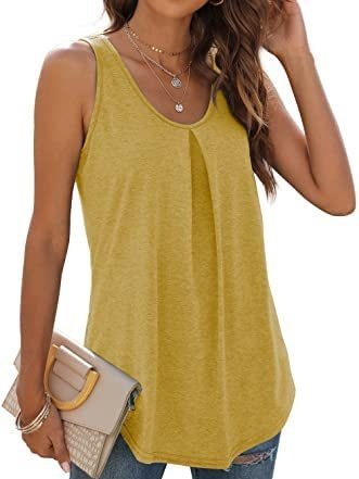 Damen Ärmellos Tanktop Oberteile Leibchen Sommer Unifarben Gerüscht Rundhals Täglich Sport Oberteile