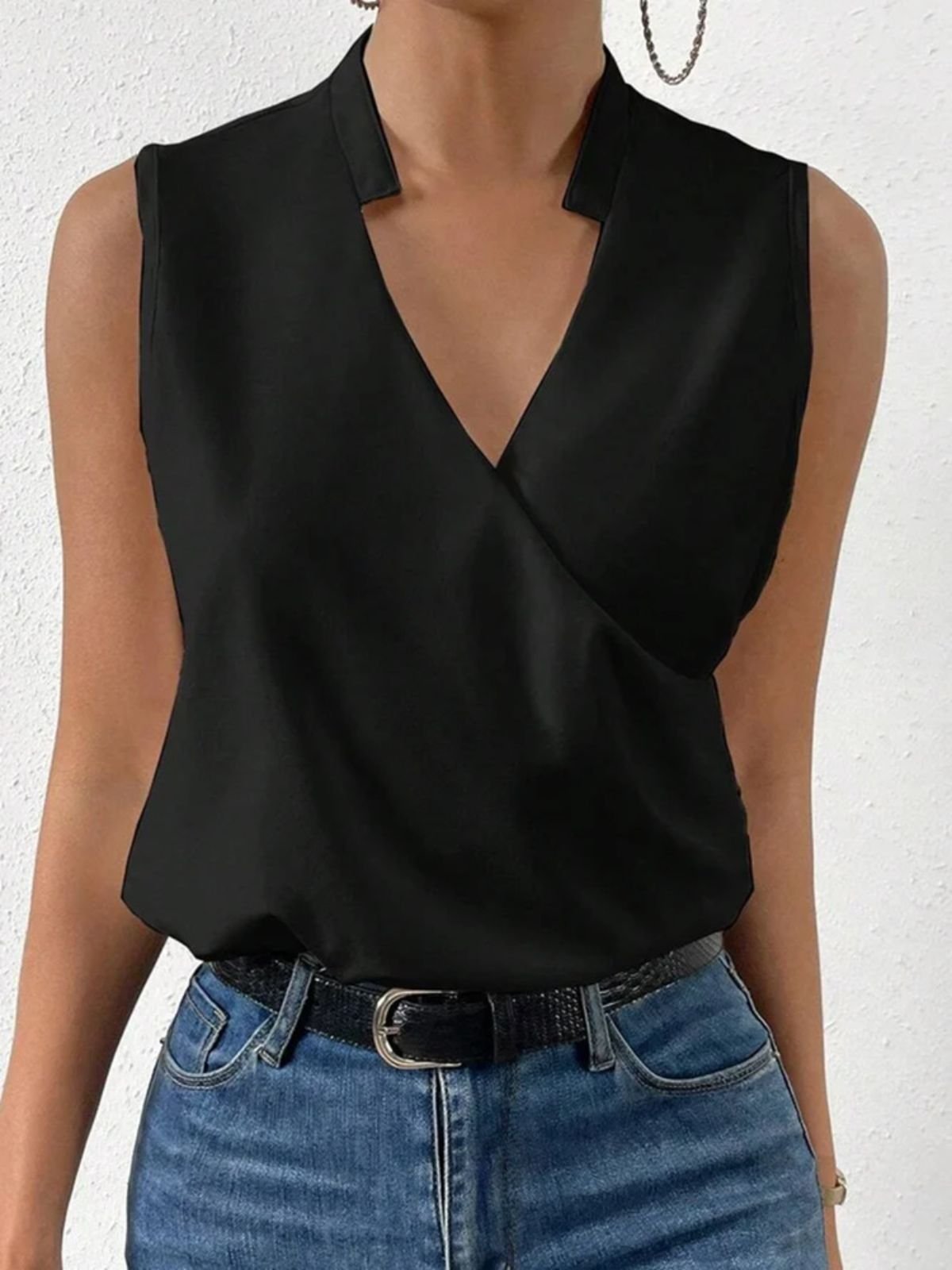 Damen Ärmellos Tanktop Oberteile Leibchen Sommer Unifarben V-Ausschnitt Täglich Lässig Oberteile