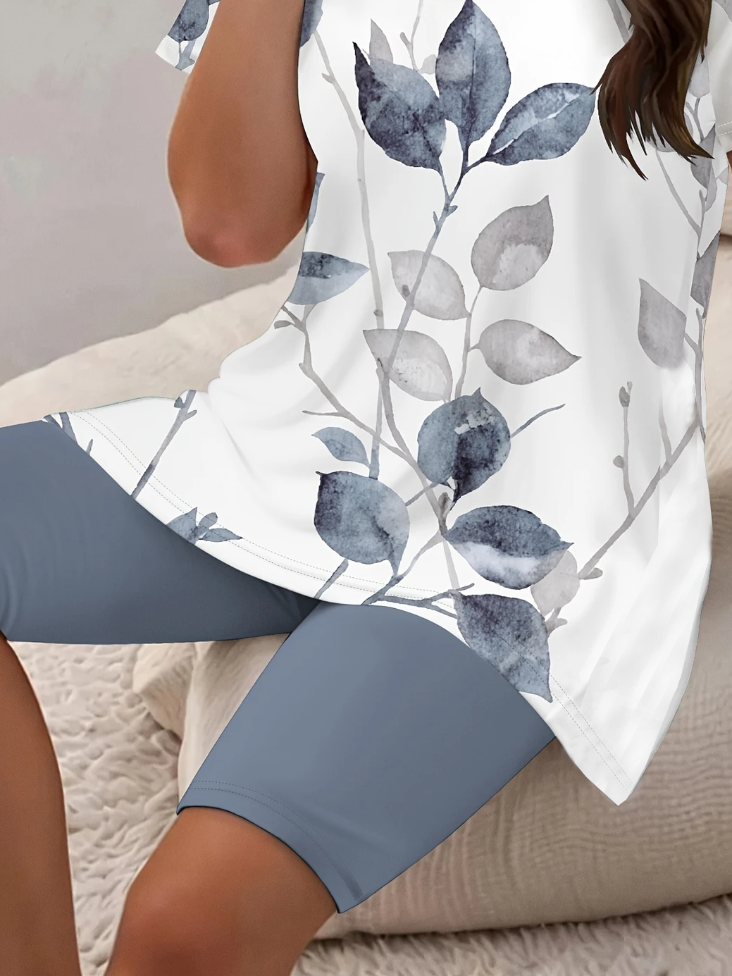 Damen Geblümt Print Zweiteiliges Set Täglich Kurzarm Lässig Sommer Bluse mit Hose Matching Set