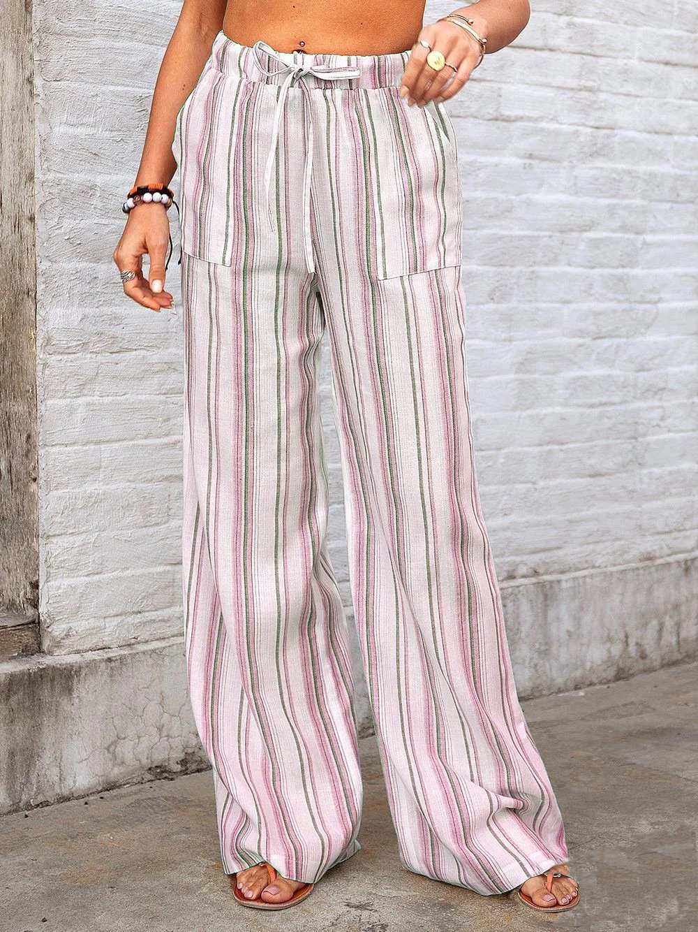 Damen Gestreift Lang Tunnelzug Hose Lässig Frühling/Herbst Hose