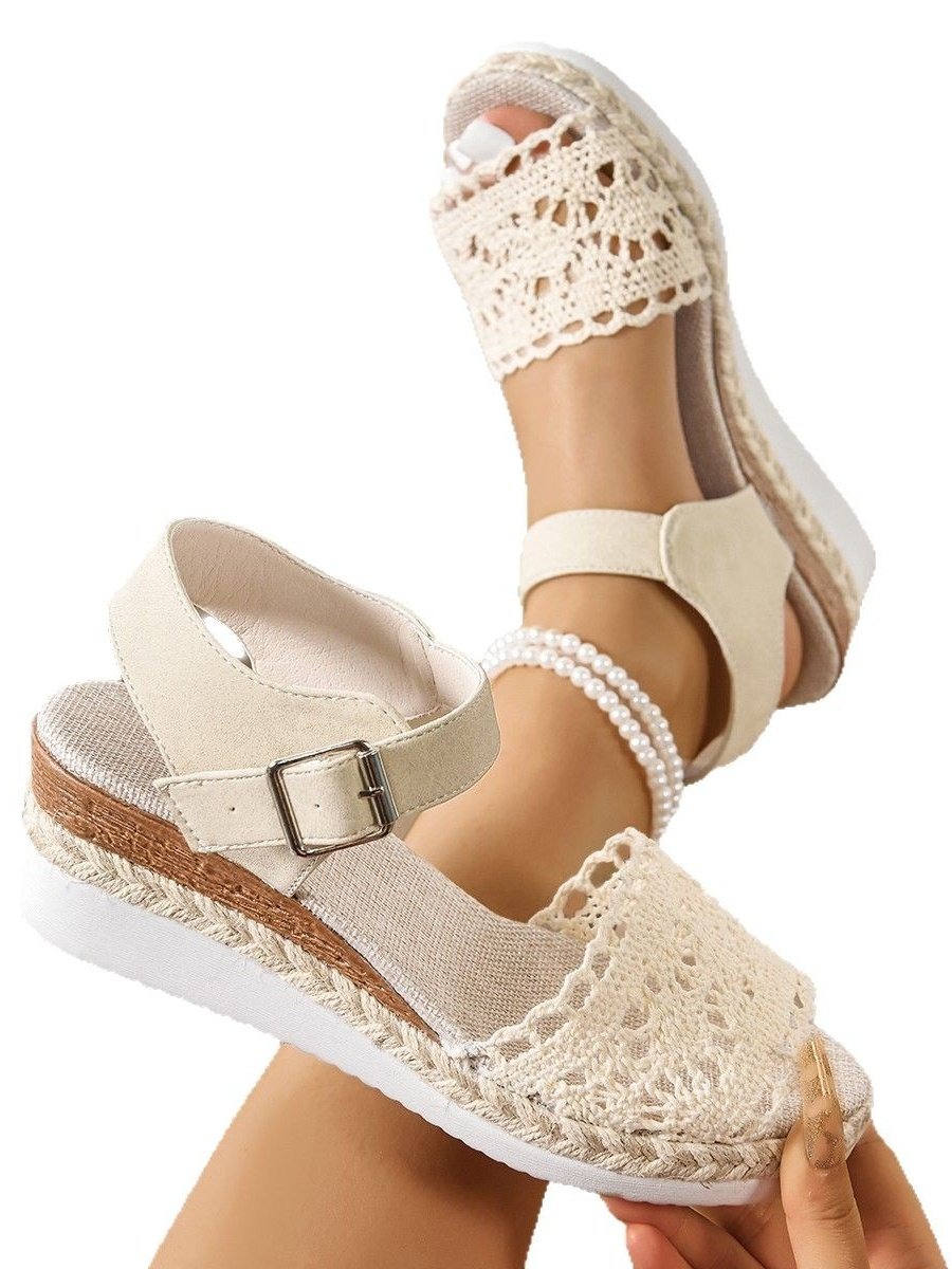 Alle Jahreszeiten Stoff Unifarben Einfach Offen Keilsandalette