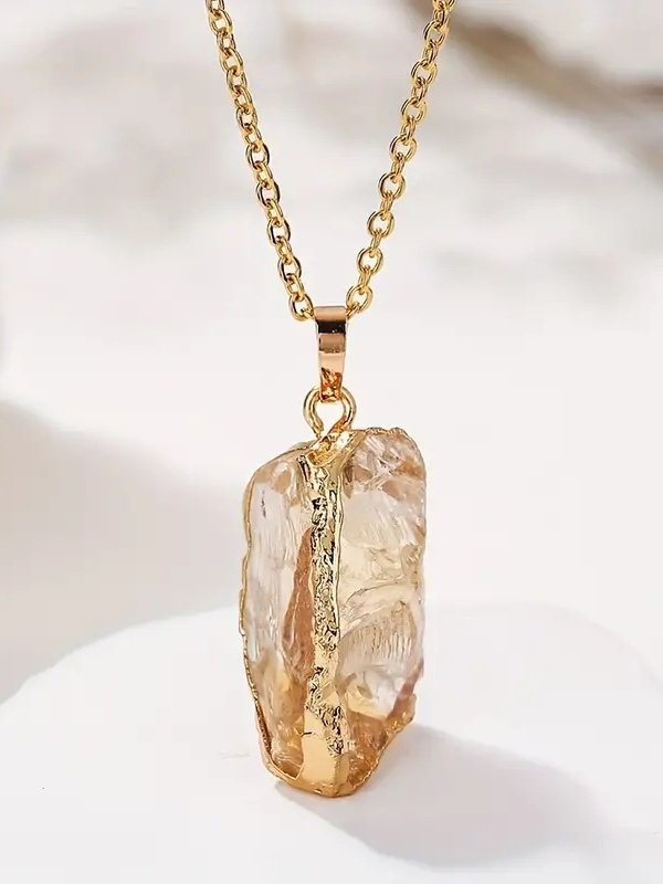 Naturstein Irregulär roh Stein Kristall Galvanisieren Vergoldet Pendant Rosa Quarz Citrin DIY Schmuck Halskette