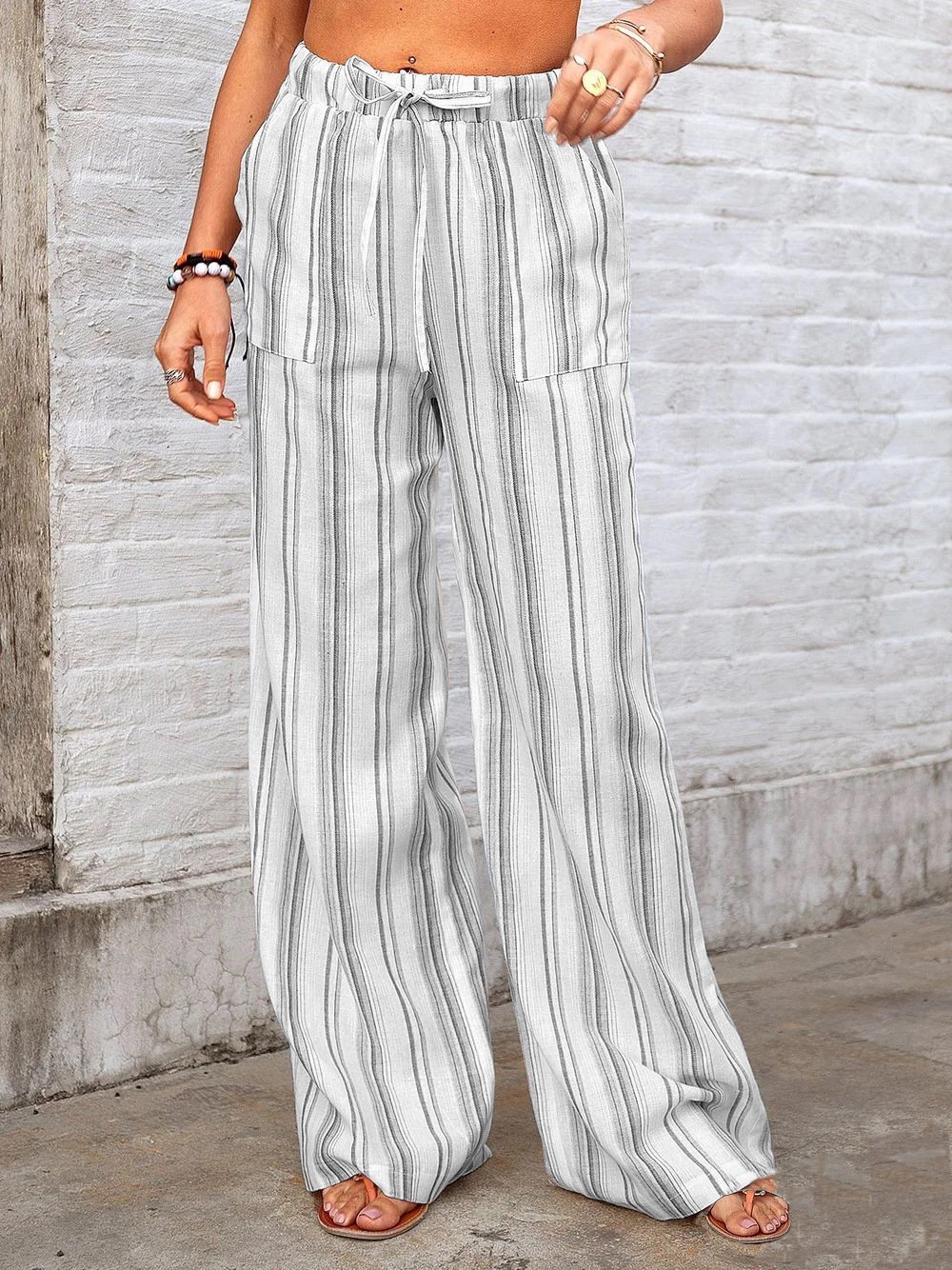 Damen Gestreift Lang Tunnelzug Hose Lässig Frühling/Herbst Hose