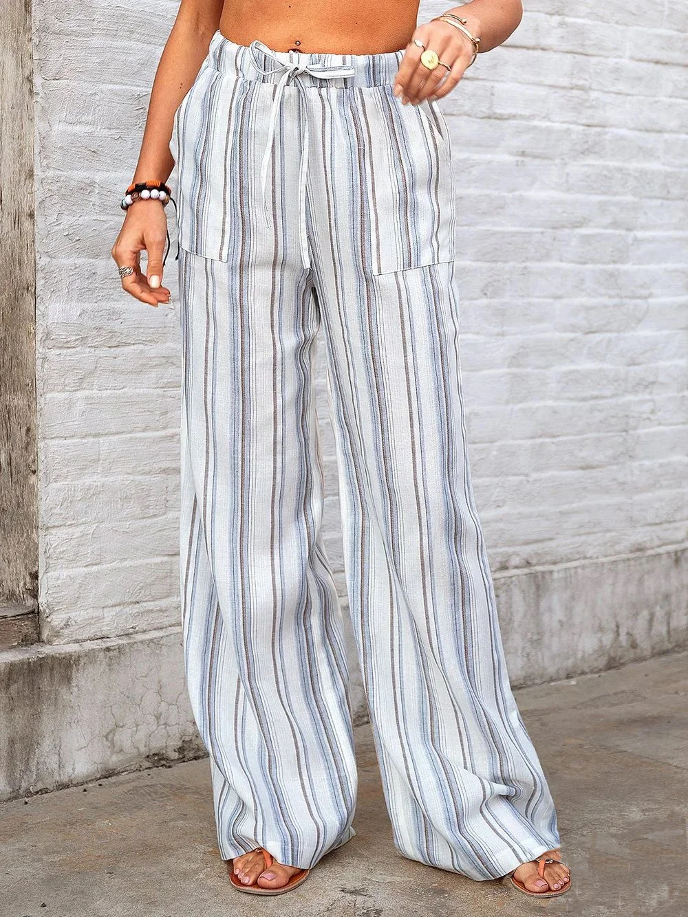 Damen Gestreift Lang Tunnelzug Hose Lässig Frühling/Herbst Hose