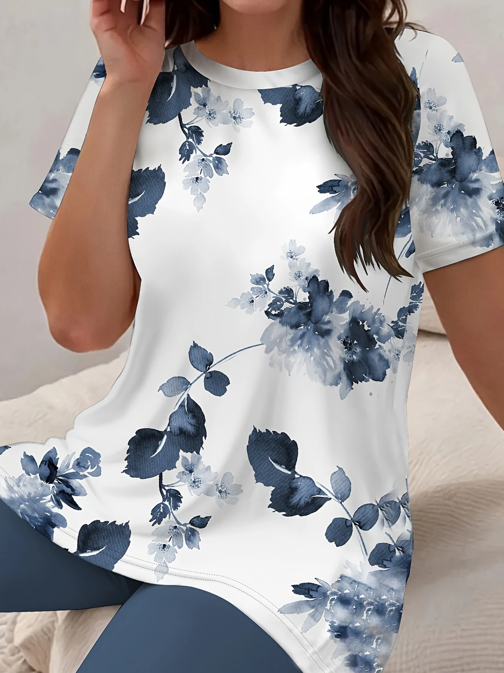 Damen Geblümt Print Zweiteiliges Set Täglich Kurzarm Lässig Sommer Bluse mit Hose Matching Set