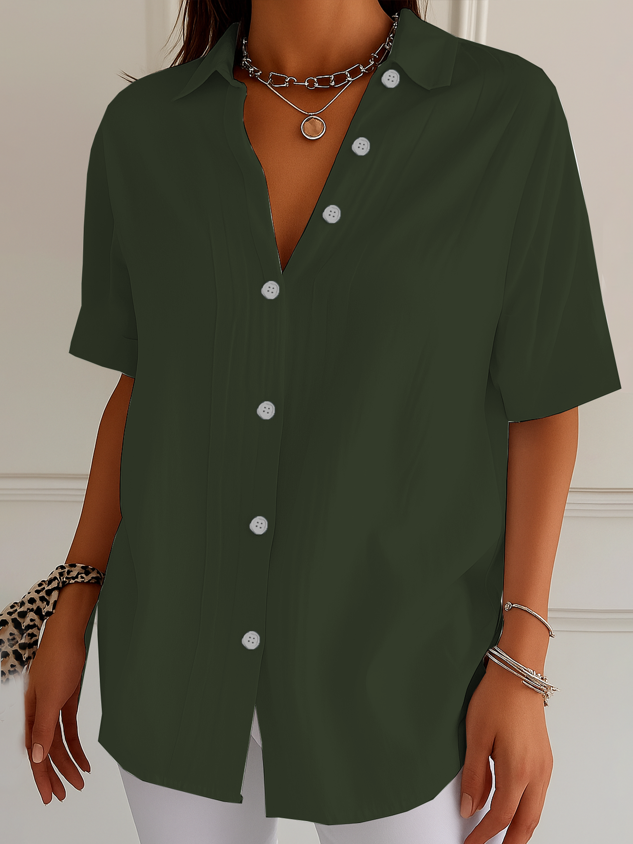 Damen Unifarben Kurzarm Bluse Sommer Print Hemdkragen Täglich Lässig Oberteile