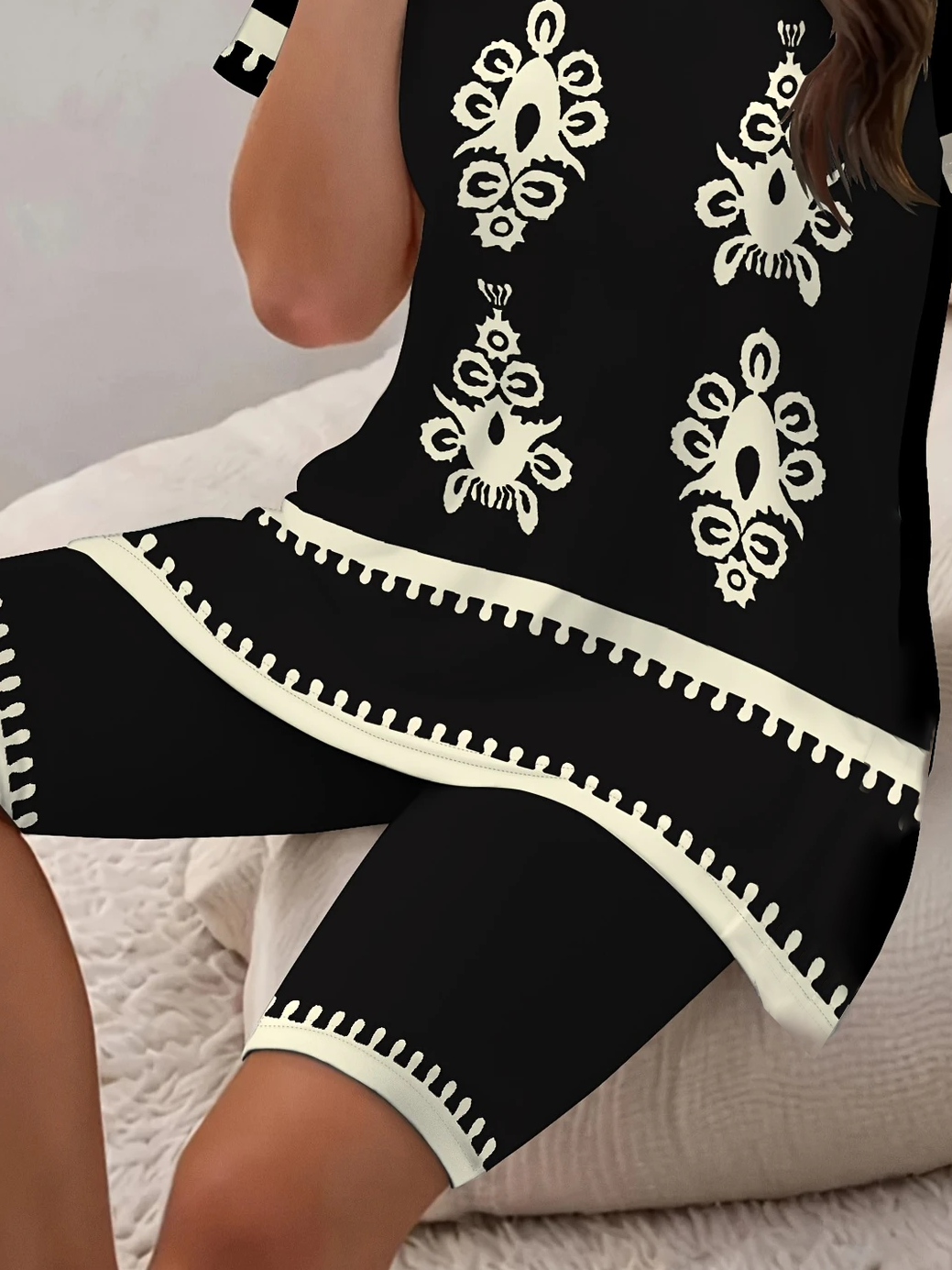 Damen Abstrakt Print Zweiteiliges Set Täglich Kurzarm Lässig Sommer Bluse mit Hose Matching Set