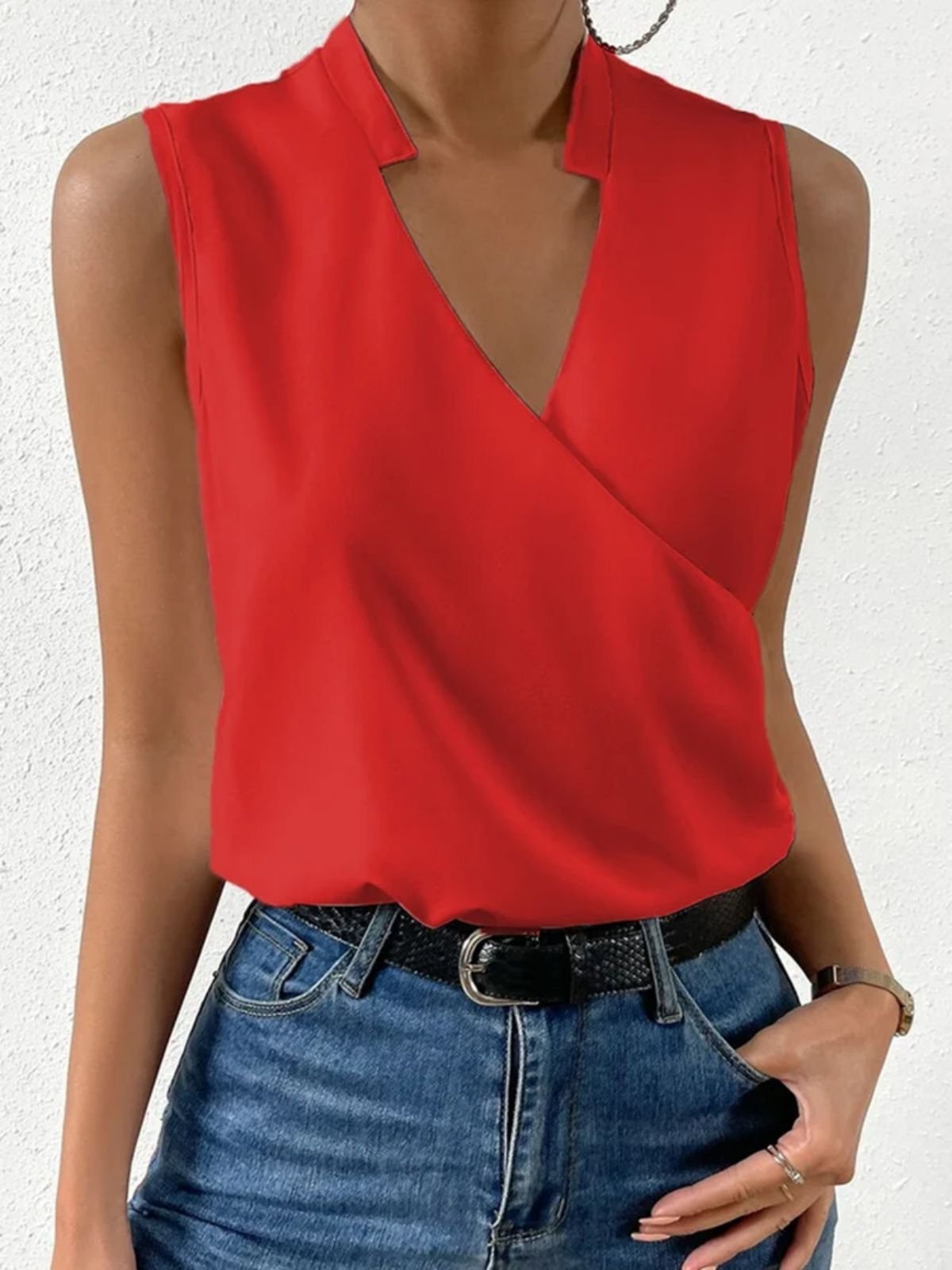 Damen Ärmellos Tanktop Oberteile Leibchen Sommer Unifarben V-Ausschnitt Täglich Lässig Oberteile