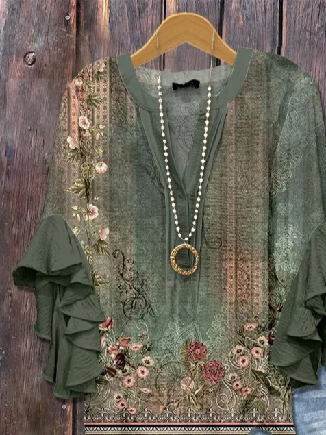Damen Geblümt Halbarm Bluse Sommer Print V-Ausschnitt Täglich Lässig Oberteile