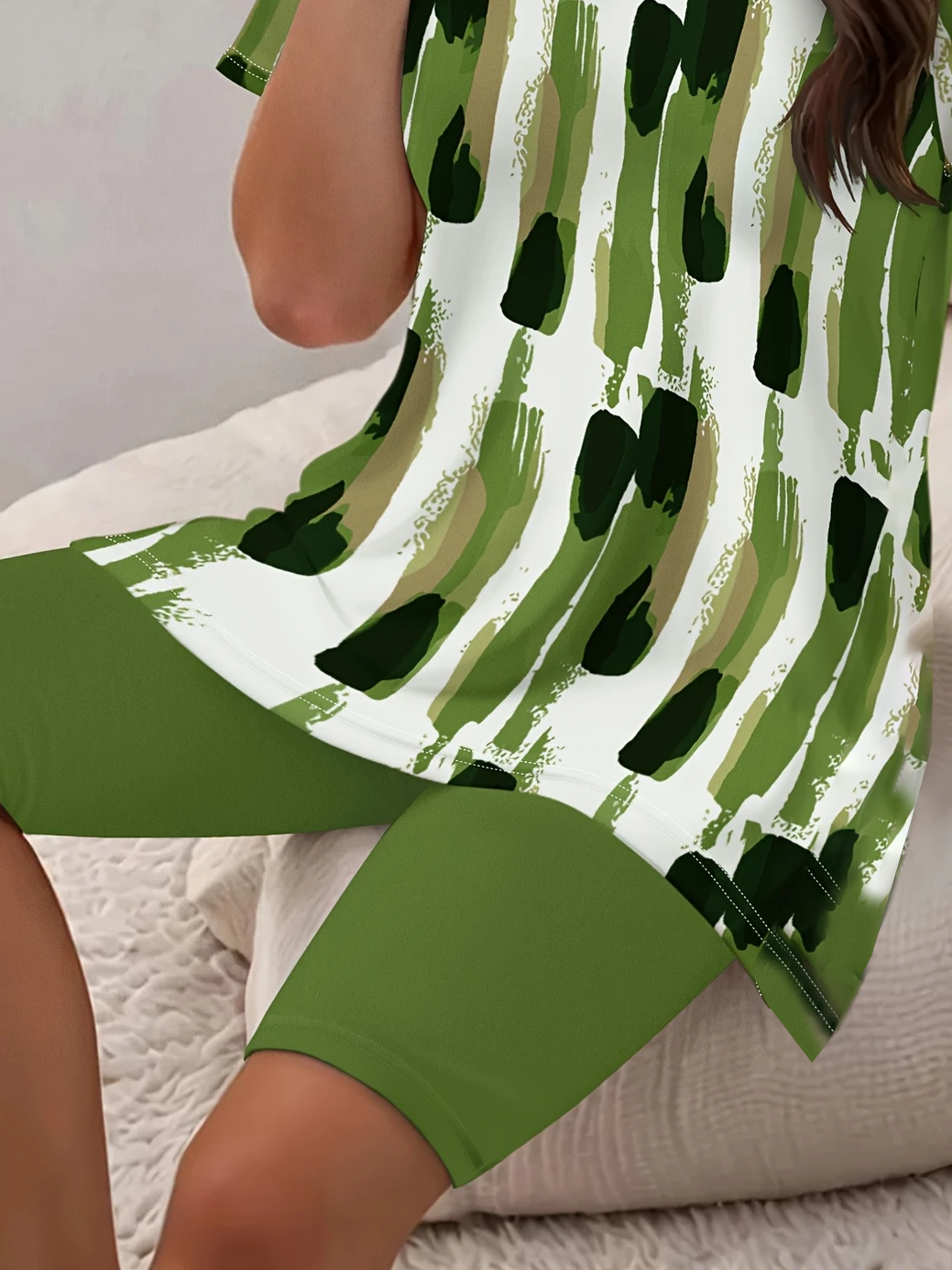 Damen Abstrakt Print Zweiteiliges Set Täglich Kurzarm Lässig Sommer Bluse mit Hose Matching Set