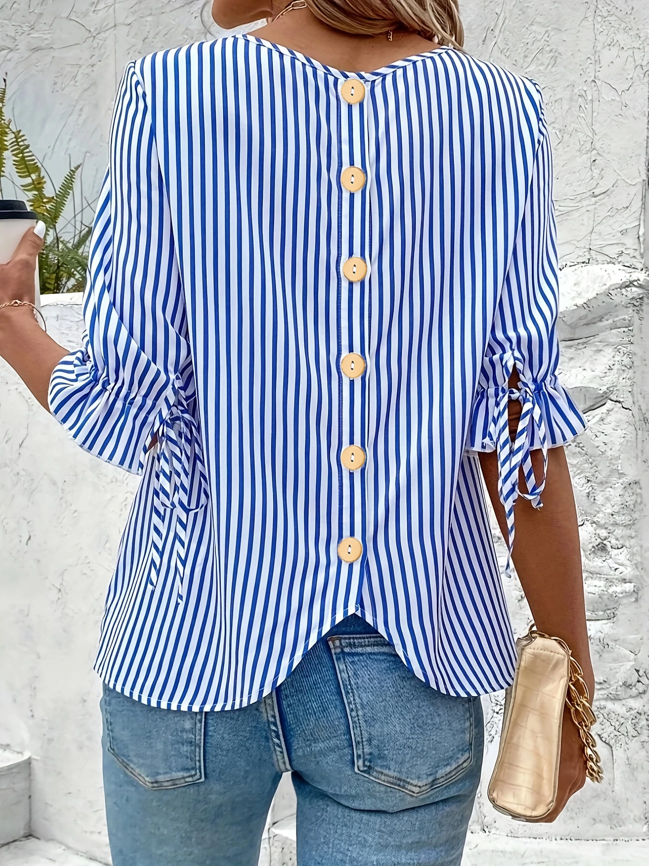 Damen Gestreift Halbarm Bluse Sommer Rundhals Täglich Retro Oberteile