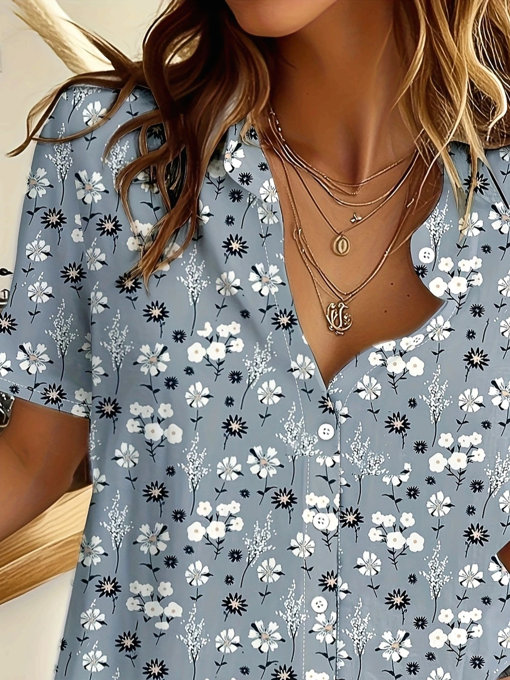 Damen Geblümt Kurzarm Bluse Sommer Print Hemdkragen Täglich Lässig Oberteile