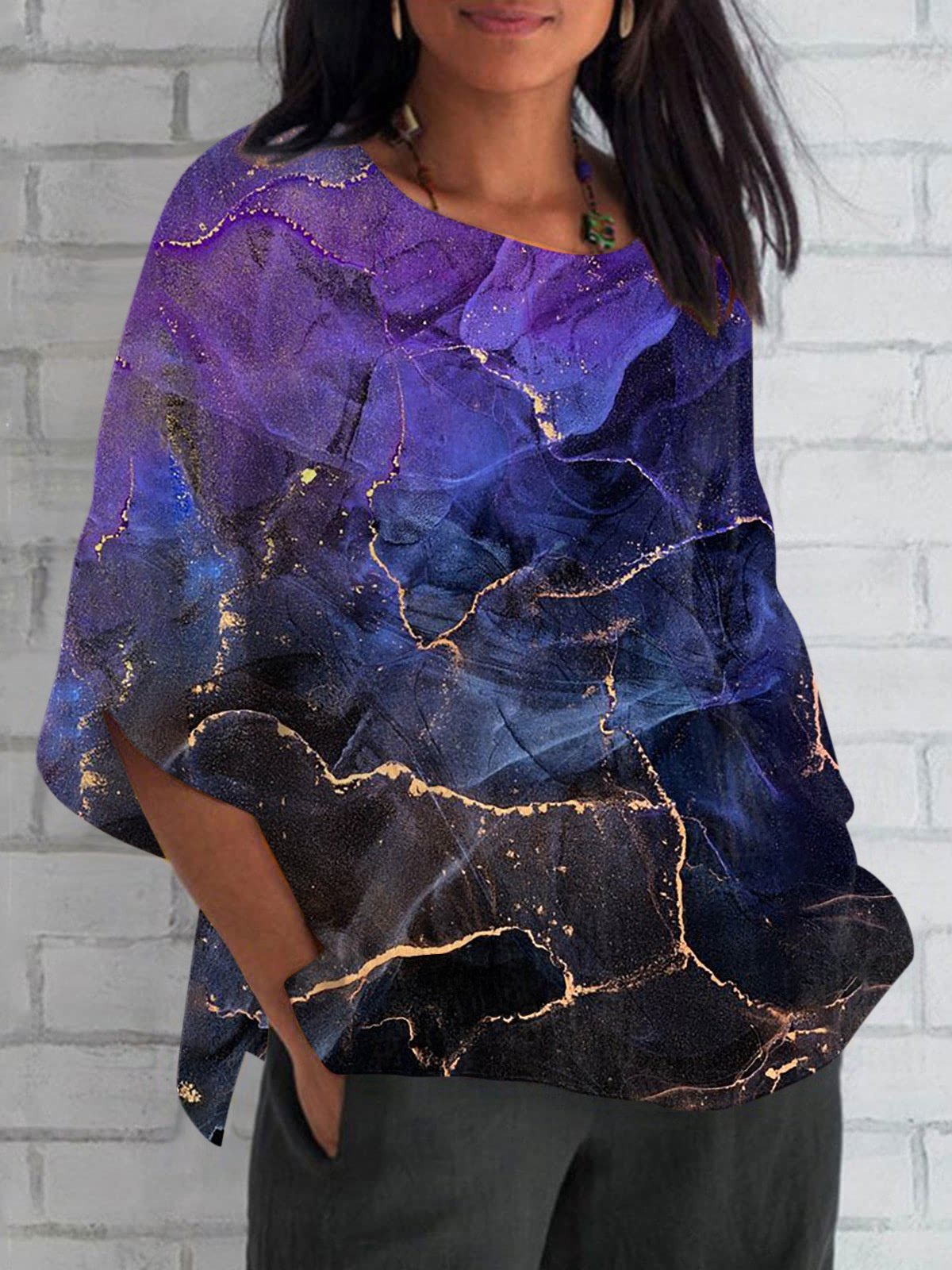 Damen Geometrisch Kurzarm T-Shirts T-Shirt V-Ausschnitt Print Retro Sommer Oberteile