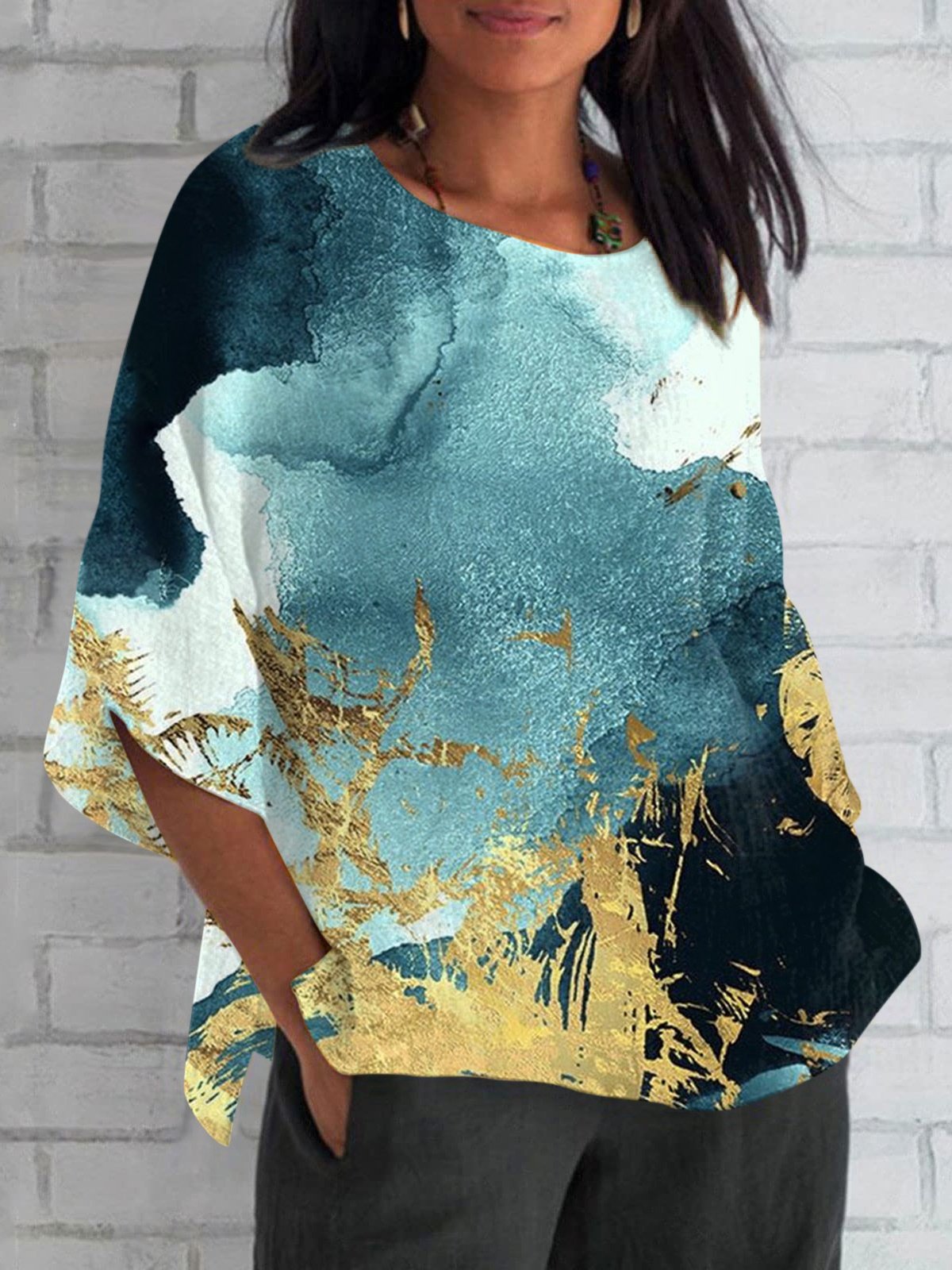 Damen Geometrisch Kurzarm T-Shirts T-Shirt V-Ausschnitt Print Retro Sommer Oberteile