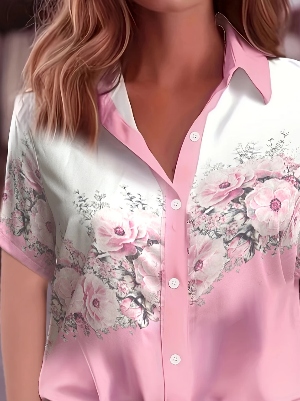 Damen Geblümt Kurzarm Bluse Sommer Print Hemdkragen Täglich Lässig Oberteile
