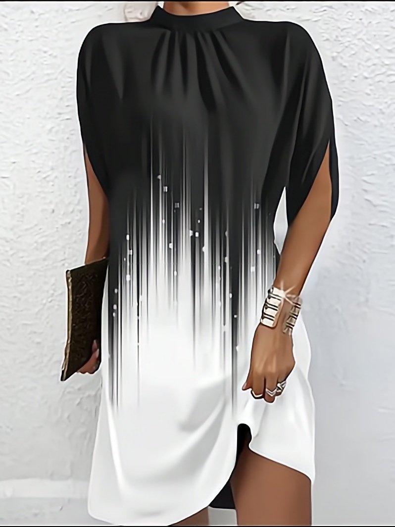 Damen Geometrisch Kurzarm Sommer Print Kleid Rundhals Dolman-Ärmel Täglich Retro Midi Tanktop A-Linien-Kleid