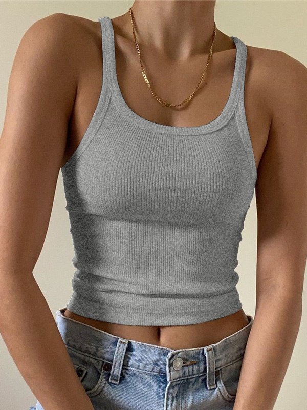 Damen Ärmellos Tanktop Oberteile Leibchen Sommer Unifarben Rundhals Täglich Sexy Oberteile