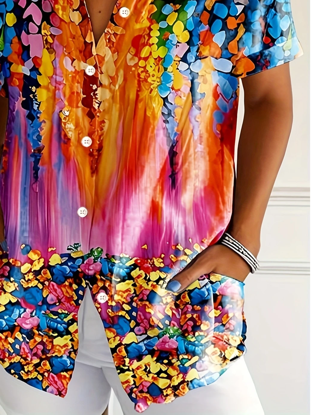 Damen Abstrakt Kurzarm Bluse Sommer Print Hemdkragen Täglich Lässig Oberteile