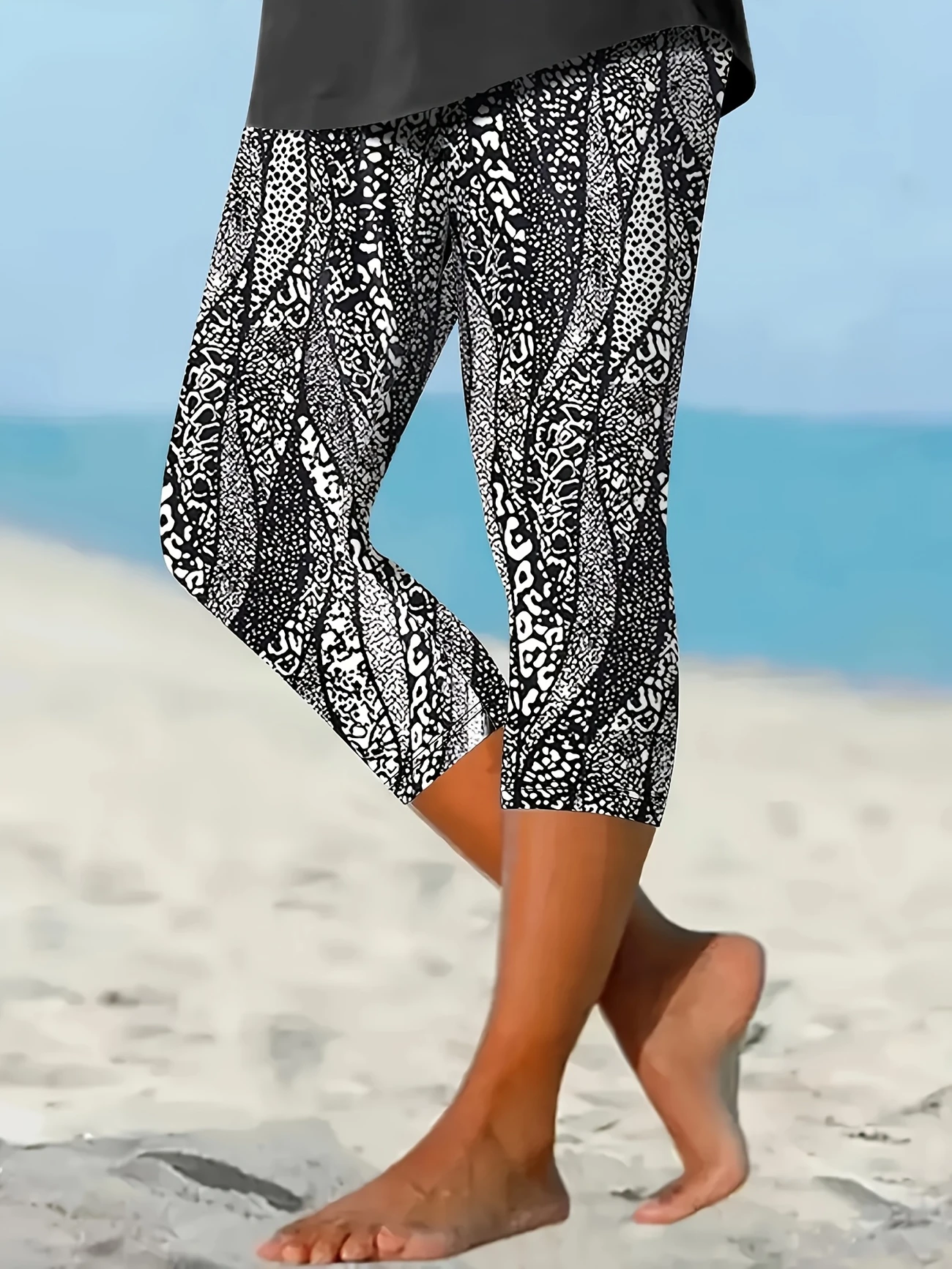 Damen Abstrakt Caprihosen Elastische Taille Hose Lässig Sommer Hose