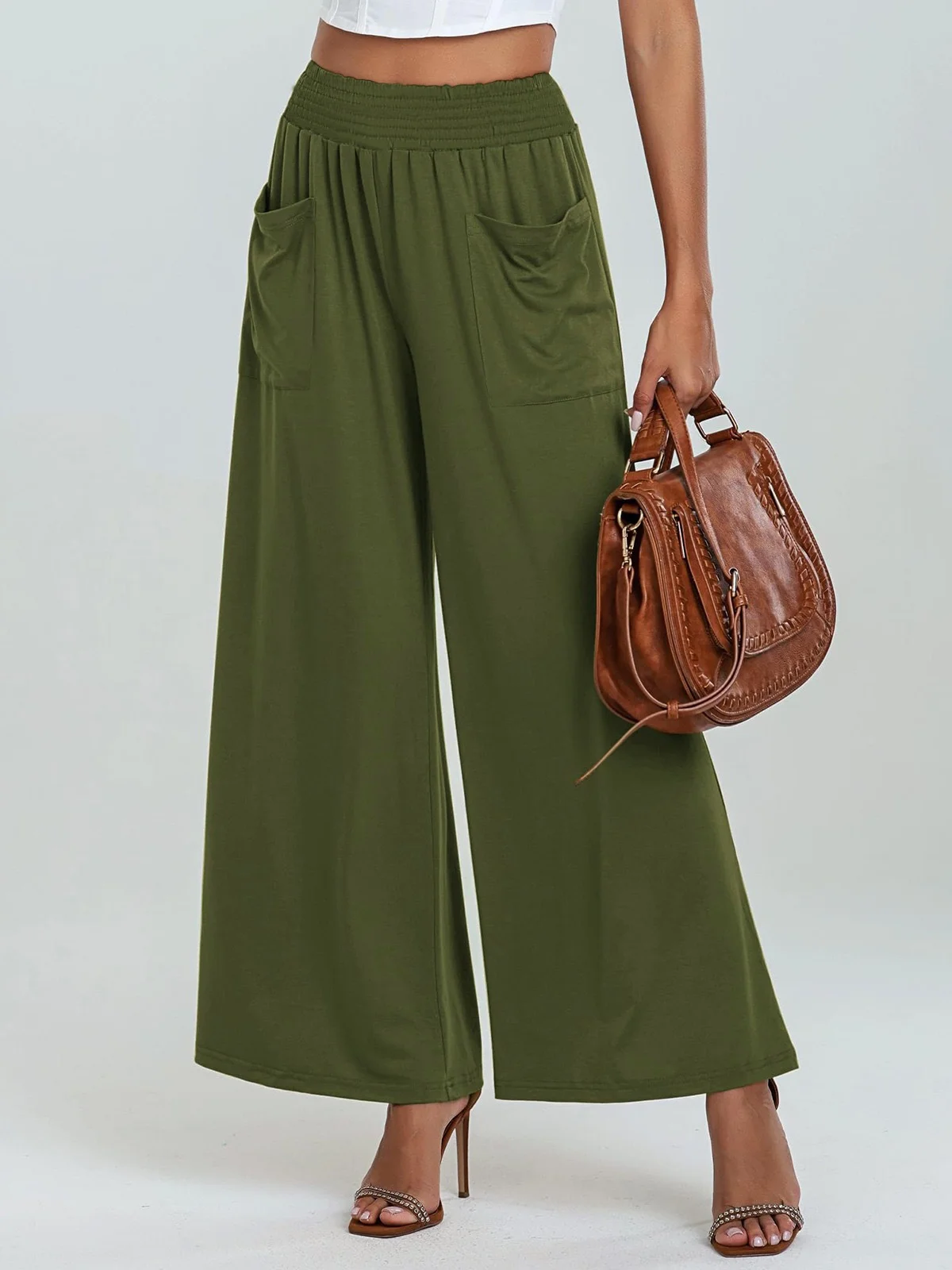 Damen Unifarben Lang Elastische Taille Hose Lässig Frühling/Herbst Hose