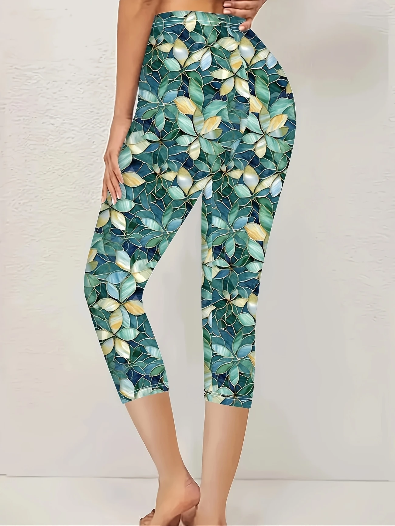 Damen Geblümt Caprihosen Elastische Taille Hose Lässig Sommer Hose