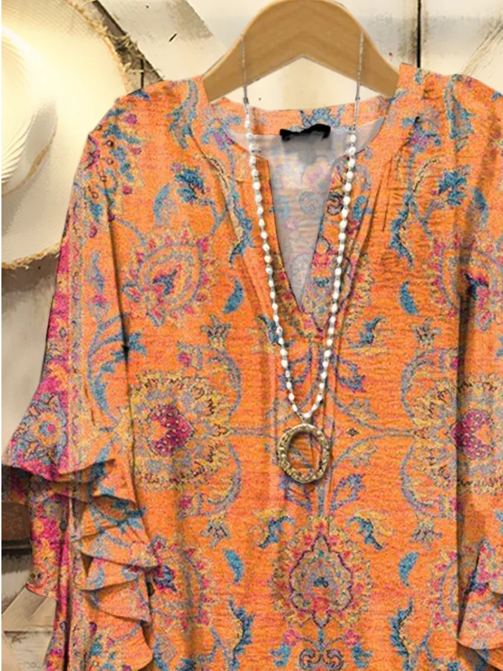 Damen Geblümt Halbarm Bluse Sommer Print V-Ausschnitt Täglich Lässig Oberteile